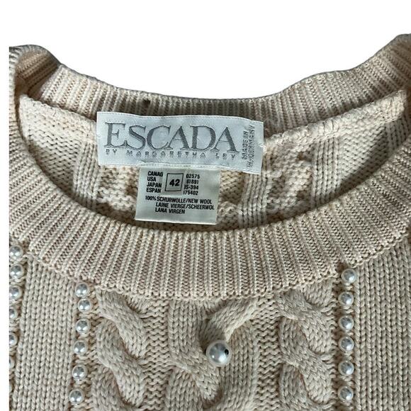 ESCADA by MARGARETHA LEY 100% New Wool Size 42 Cream Tight Knit With Pearls - Picture 13 of 16